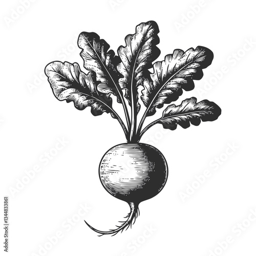 Natural radish design with rich green leafy details and texture