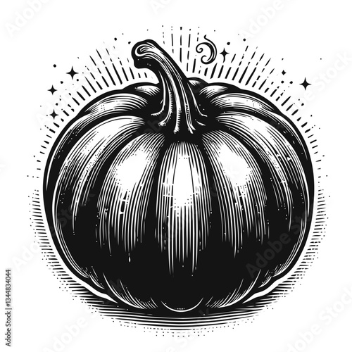 Artistic seasonal glowing pumpkin engraving with detailed illustration
