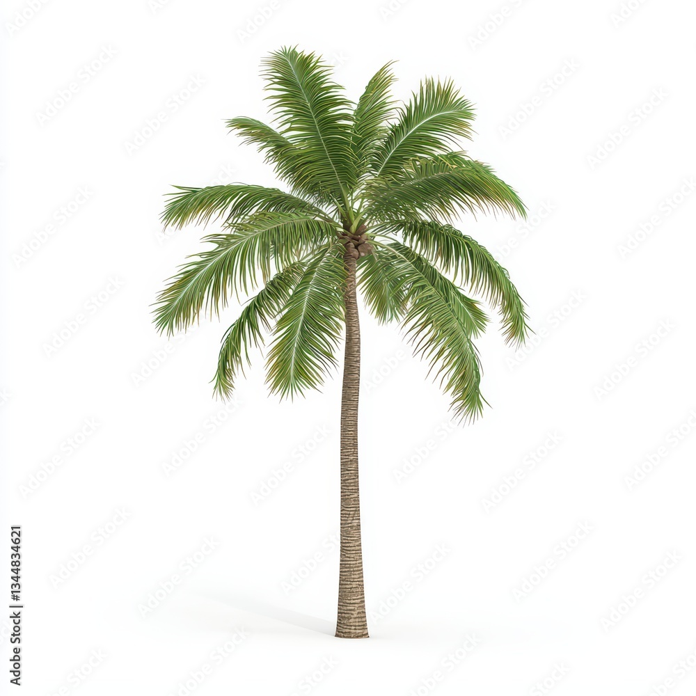 Obraz premium Vibrant Coconut Palm Tree Isolated on Bright Background for Tropical Nature Concept