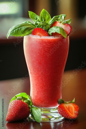 Refreshing strawberry basil smoothie served