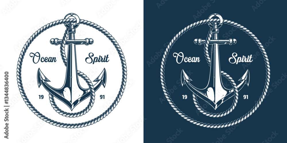 Naklejka premium Graphic design of anchor with roping details