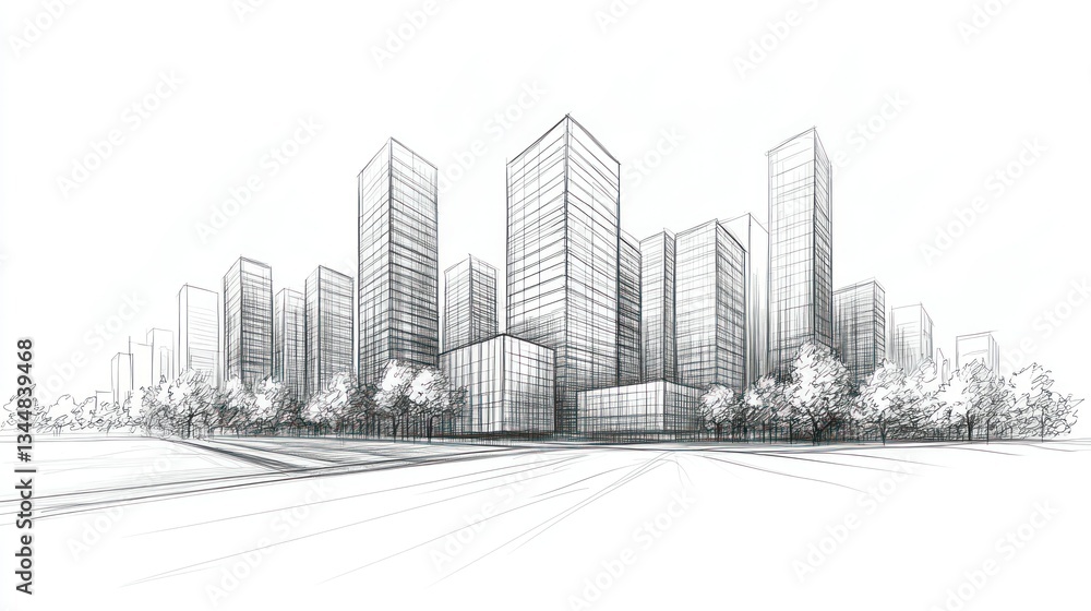 Fototapeta premium Architectural Sketch: Modern Cityscape Design