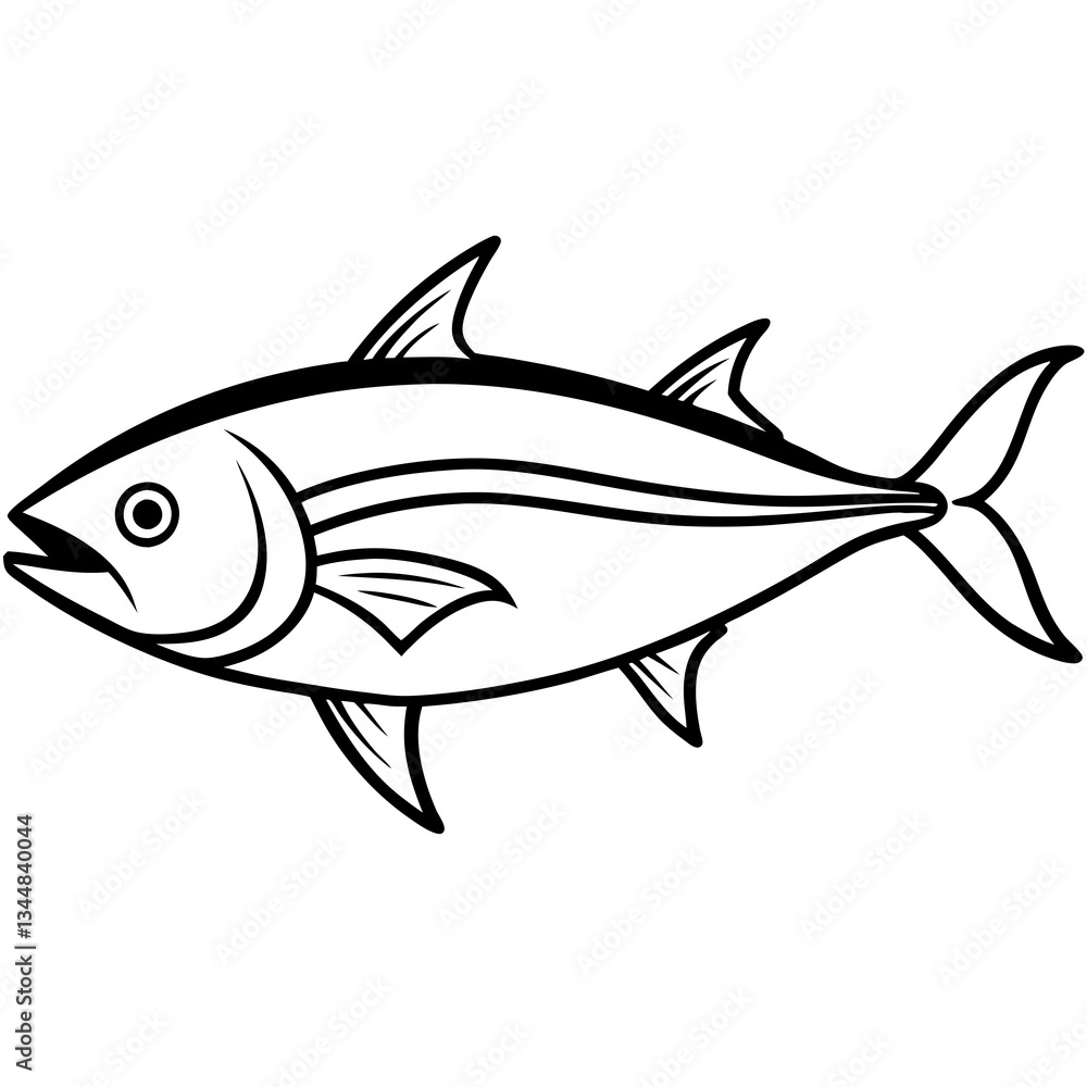 Little Tunny Simple Line Art Vector on White Background Little Tunny Simple Line Art Vector on White Background