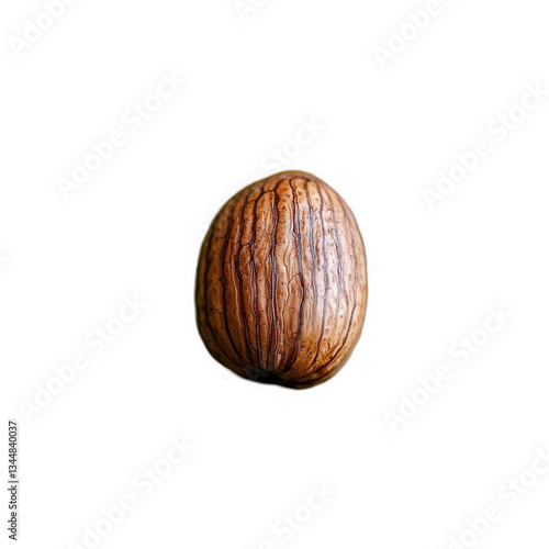 Unique brown seed with textured surface and natural ridges, captured against a transparent background, ideal for design and educational purposes