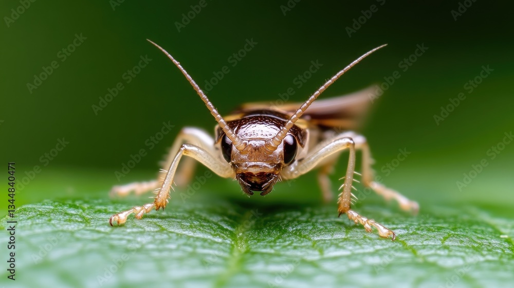 Close-up of a brown insect on a green leaf Close-up of a brown insect on a green leaf