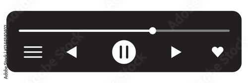Media music player interface isolated on white background. Multimedia frame template. Mockup live stream window, player. Online broadcasting. Multimedia navigation and music application. 