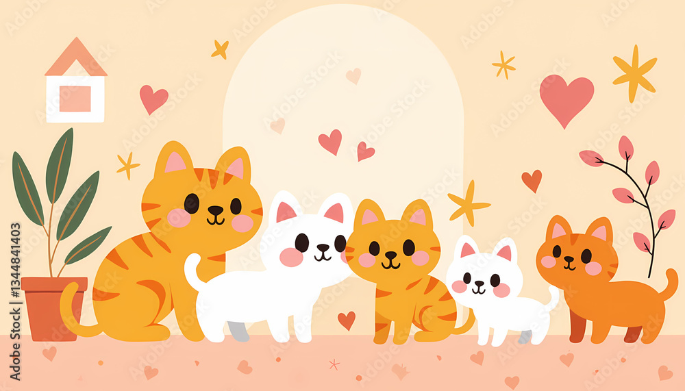 Adorable cartoon cats playing together in a cheerful setting Adorable cartoon cats playing together in a cheerful setting