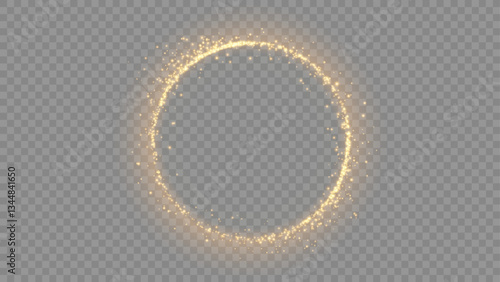 Golden Magic Circle with Sparkles on Transparent Background – Vector Illustration