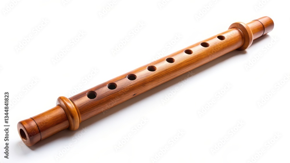 Naklejka premium Wooden Flute on White Background