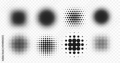 Halftone dot shadows. Retro vintage pixelated design elements for comic speech posters, backgrounds, prints, digital templates. Vector illustration
