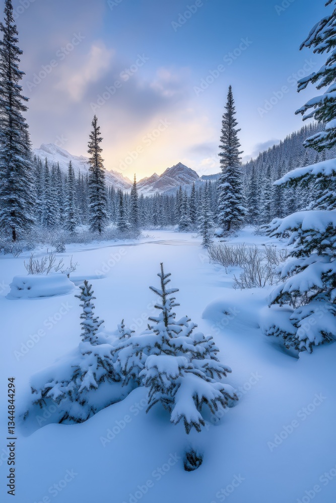 Obraz premium Winter snow blankets a serene mountain landscape