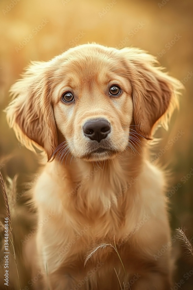 Golden retriever puppy in warm sunlight outdoors Golden retriever puppy in warm sunlight outdoors