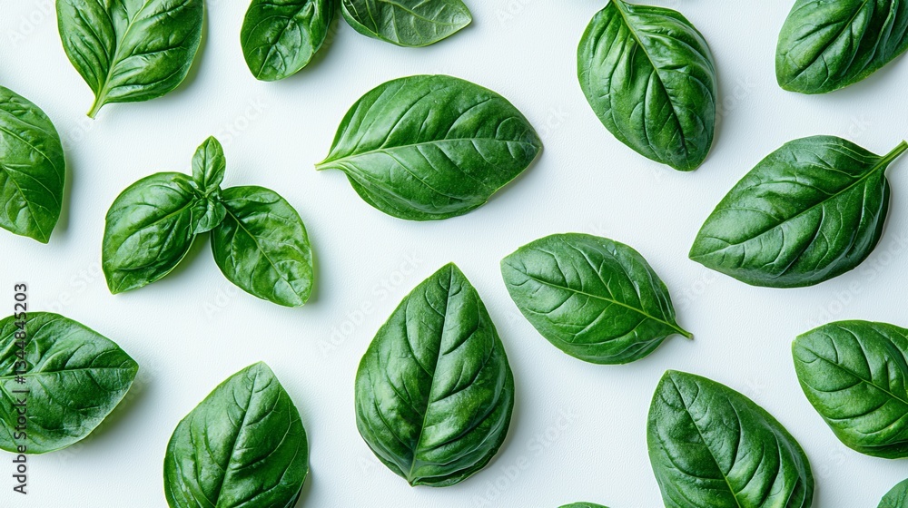 A bunch of fresh green leaves on a white surface A bunch of fresh green leaves on a white surface