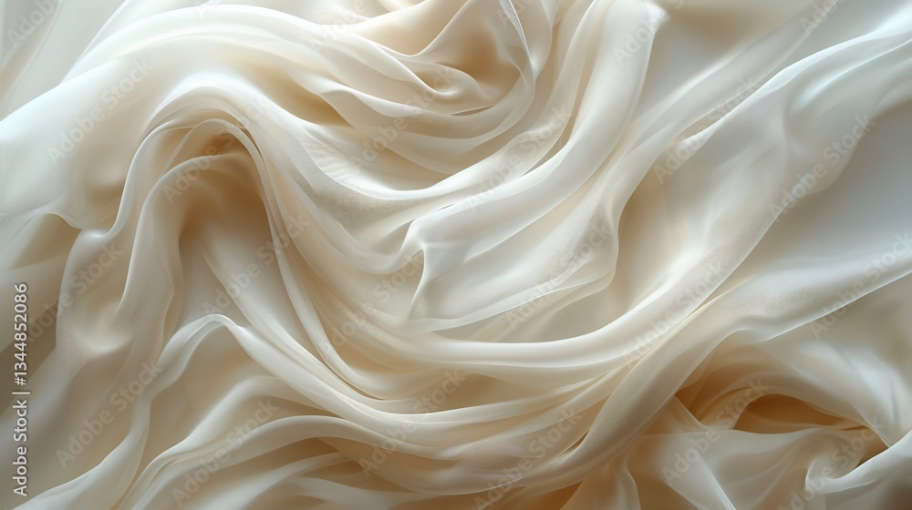 Fototapeta premium Elegant draped chiffon fabric soft ivory luxurious branding space with negative space