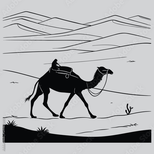 a camel loping across the desert silhouette vector design art and illustration