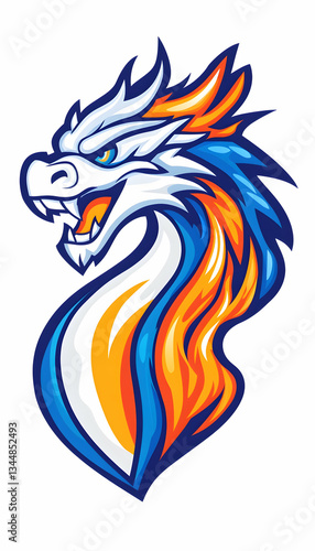 Wallpaper Mural Fierce white dragon head with blue and orange flames, stylized mascot design Torontodigital.ca