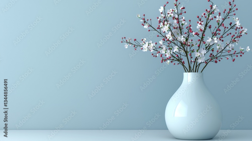 A white vase with white flowers in it on a table A white vase with white flowers in it on a table