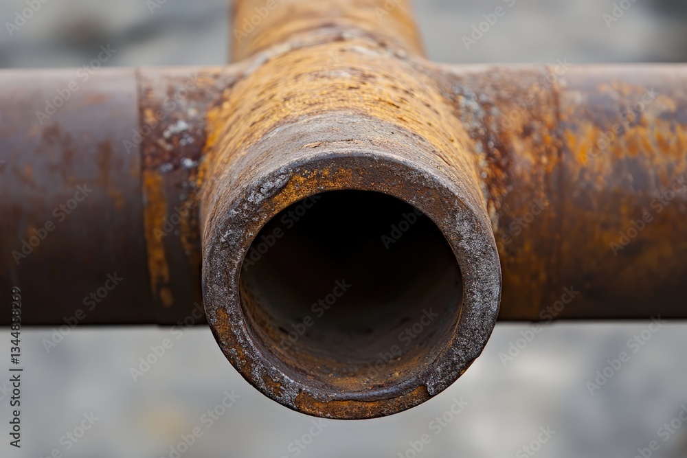 Close up shot showing a rusty metal pipe joint Close up shot showing a rusty metal pipe joint