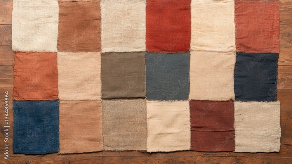Fototapeta premium Earthy Tone Fabric Swatches on Wood Background