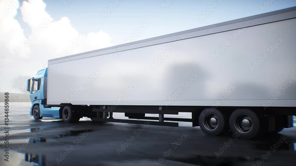 Cargo truck very fast driving on desert stone highway. Business concept. Cargo truck very fast driving on desert stone highway. Business concept.