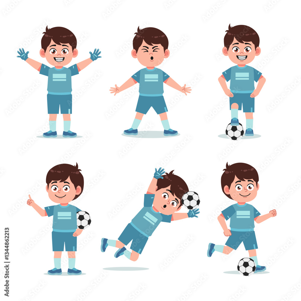 Cute Boy Cartoon Character Playing Football Cute Boy Cartoon Character Playing Football