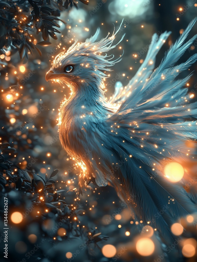 Fototapeta premium Golden-Feathered Phoenix Illuminating the Sky