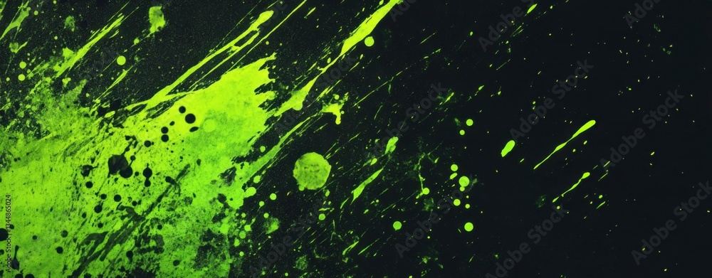 Fototapeta premium Abstract neon green and black background with paint splatters 