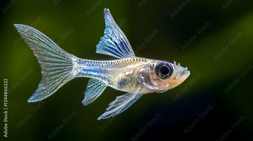 Extreme Macro of a Small Fish Swimming Gracefully in a Clear Pond Under Natural Light Extreme Macro of a Small Fish Swimming Gracefully in a Clear Pond Under Natural Light