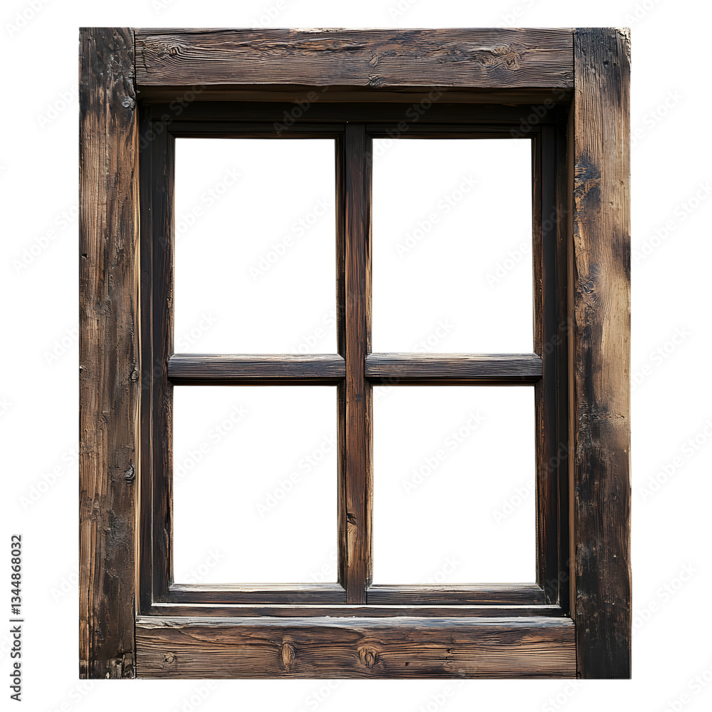 A Rustic Wooden Window Frame A Close Up of a Distressed Wooden Window Frame with Four Panes A Rustic Wooden Window Frame A Close Up of a Distressed Wooden Window Frame with Four Panes