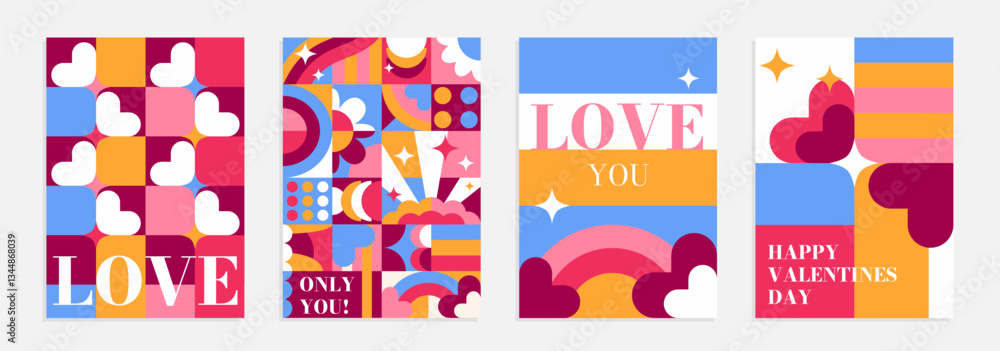 Valentines day greeting card set. Abstract geometric background. Vector illustration. Valentines day greeting card set. Abstract geometric background. Vector illustration.