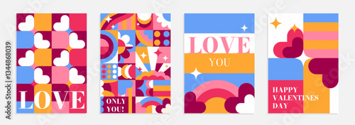 Valentines day greeting card set. Abstract geometric background. Vector illustration.