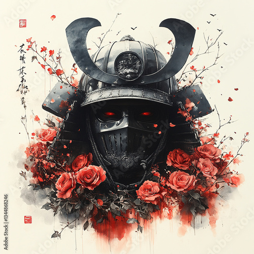 Samurai Warrior in Floral Embrace