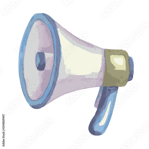 watercolor megaphone, loudspeaker icon hand painted style.