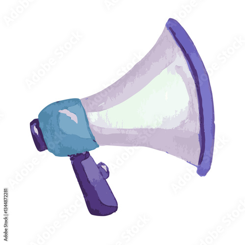 watercolor megaphone, loudspeaker hand painted style.