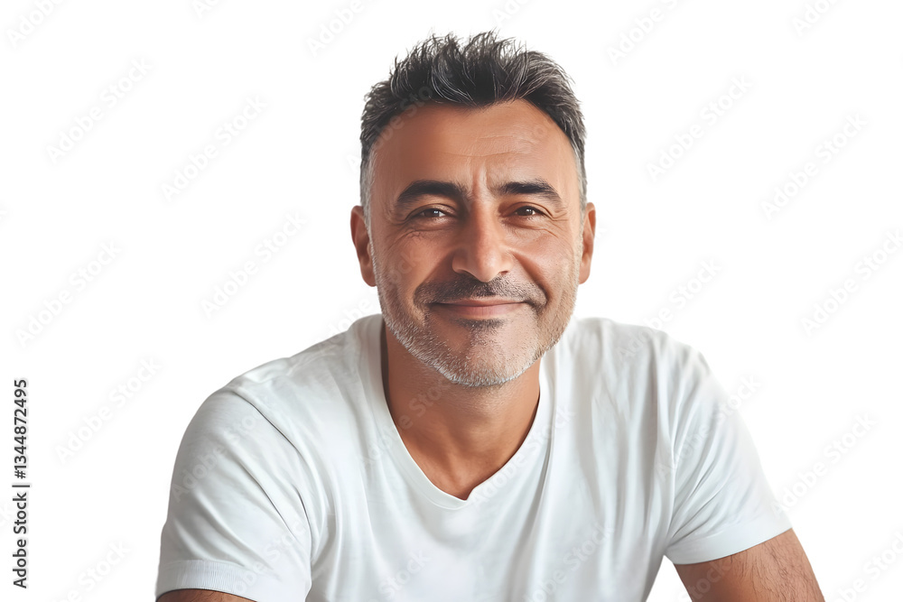 A smiling man with a beard wearing a white tshirt ideal for health wellness and lifestyle c A smiling man with a beard wearing a white tshirt ideal for health wellness and lifestyle c