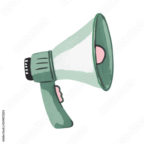 watercolor megaphone icon, loudspeaker hand painted style.