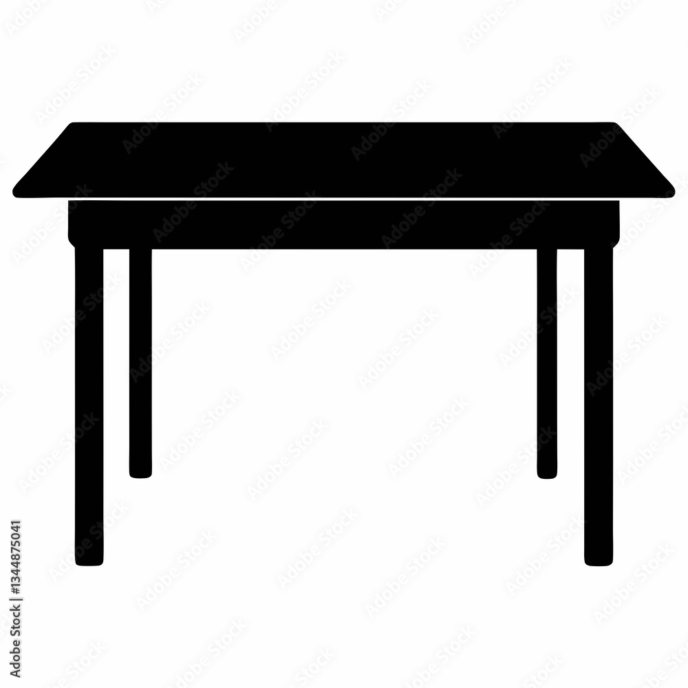 Black Silhouette of a Simple Table on White Background Black Silhouette of a Simple Table on White Background