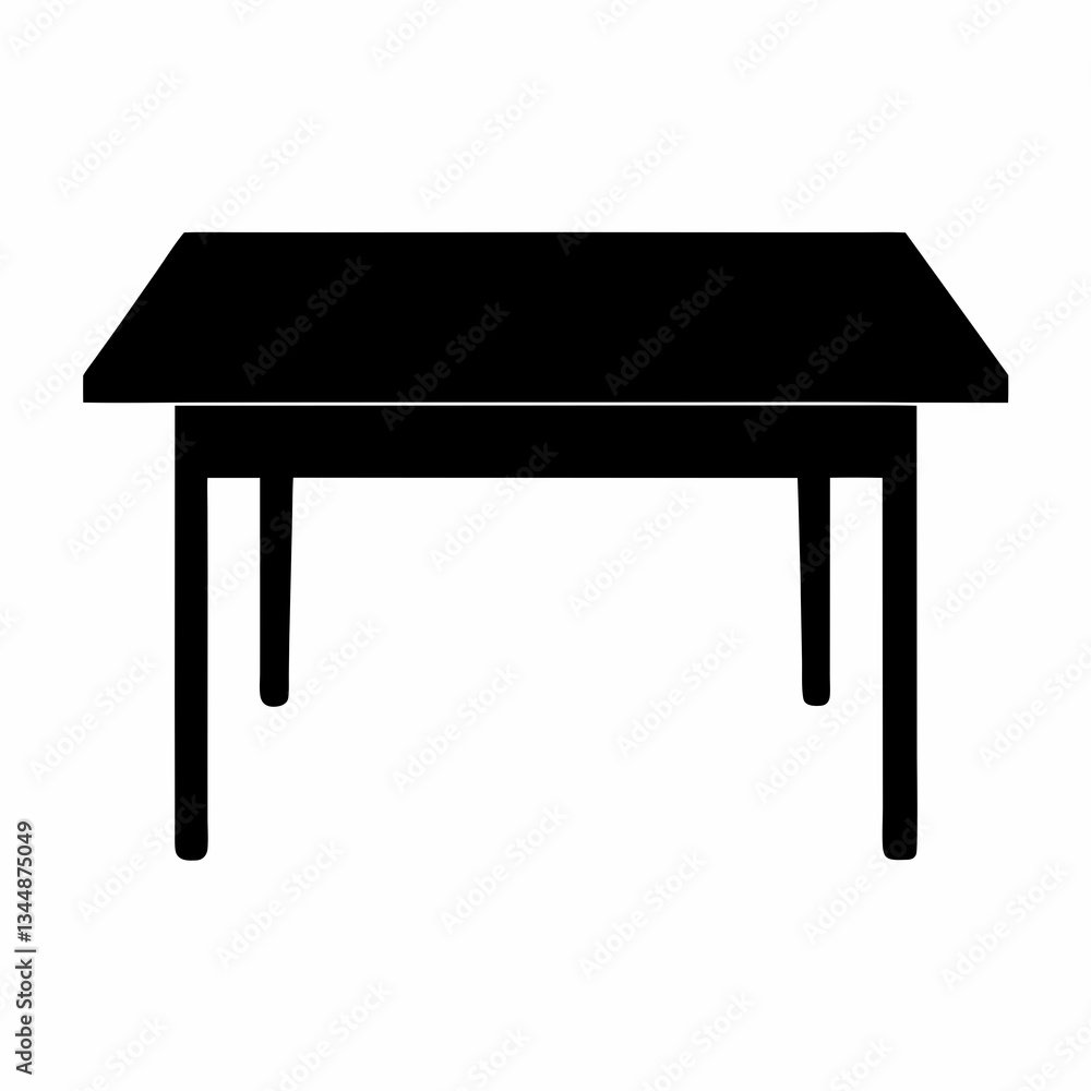 Black Silhouette of a Simple Table on White Background Black Silhouette of a Simple Table on White Background