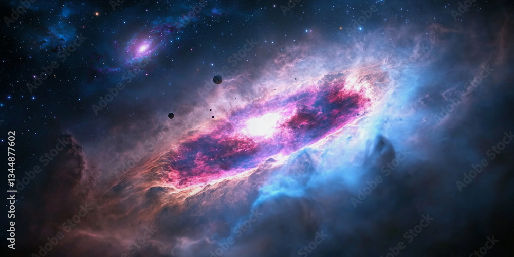 Fototapeta premium The birth of a spiral galaxy, a large vortex of particles in space