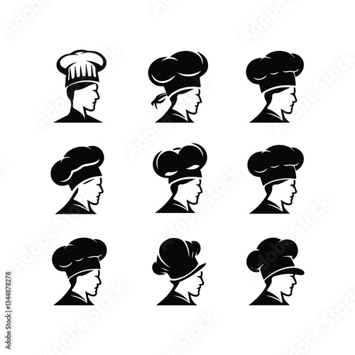Chef Head Icon on Black Button with White Rollover Chef Hat Mustache Restaurant Symbol Template
 Chef Hat Icons - Multi Series Chef icon set
 