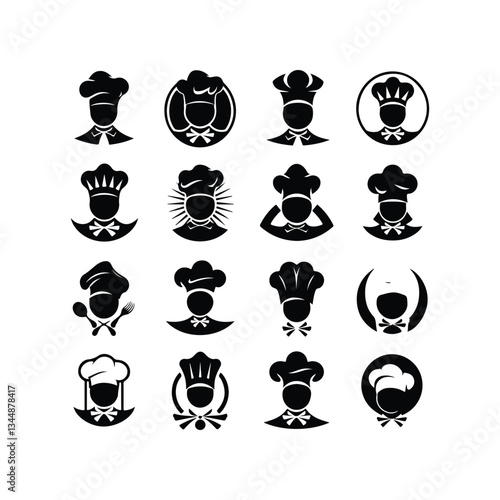 Chef Head Icon on Black Button with White Rollover Chef Hat Mustache Restaurant Symbol Template
 Chef Hat Icons - Multi Series Chef icon set
 