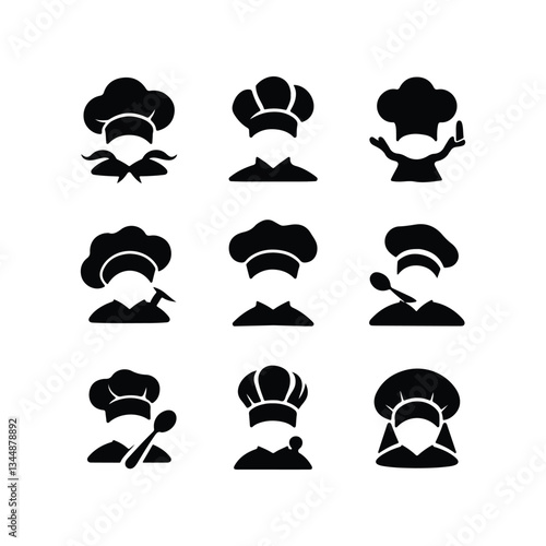 Chef Head Icon on Black Button with White Rollover Chef Hat Mustache Restaurant Symbol Template
 Chef Hat Icons - Multi Series Chef icon set
 