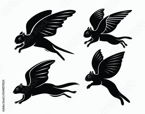 Simple Flying Squirrel Silhouette Vector Template on White Background
