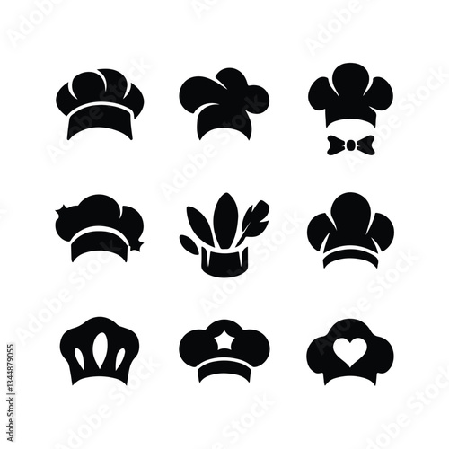 Chef Head Icon on Black Button with White Rollover Chef Hat Mustache Restaurant Symbol Template
 Chef Hat Icons - Multi Series Chef icon set
 
