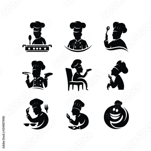 Chef Head Icon on Black Button with White Rollover Chef Hat Mustache Restaurant Symbol Template
 Chef Hat Icons - Multi Series Chef icon set
 