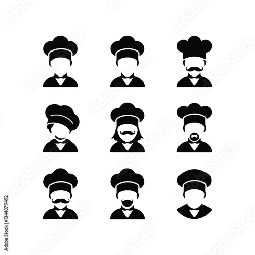 Chef Head Icon on Black Button with White Rollover Chef Hat Mustache Restaurant Symbol Template
 Chef Hat Icons - Multi Series Chef icon set
 