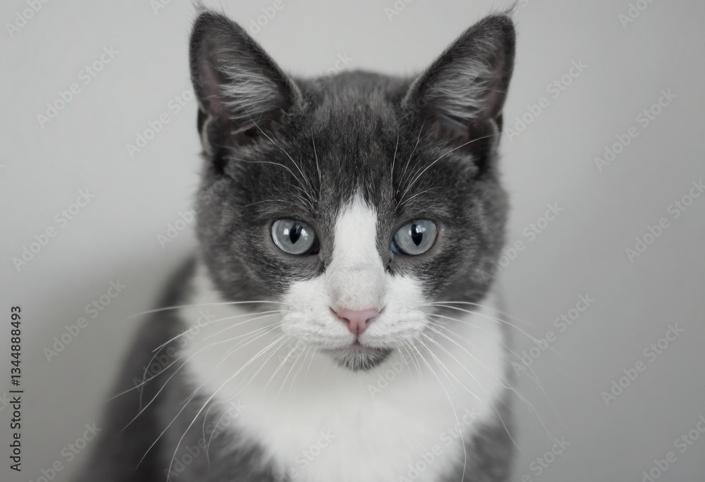 Studio Portrait of a Gray and White Cat Studio Portrait of a Gray and White Cat