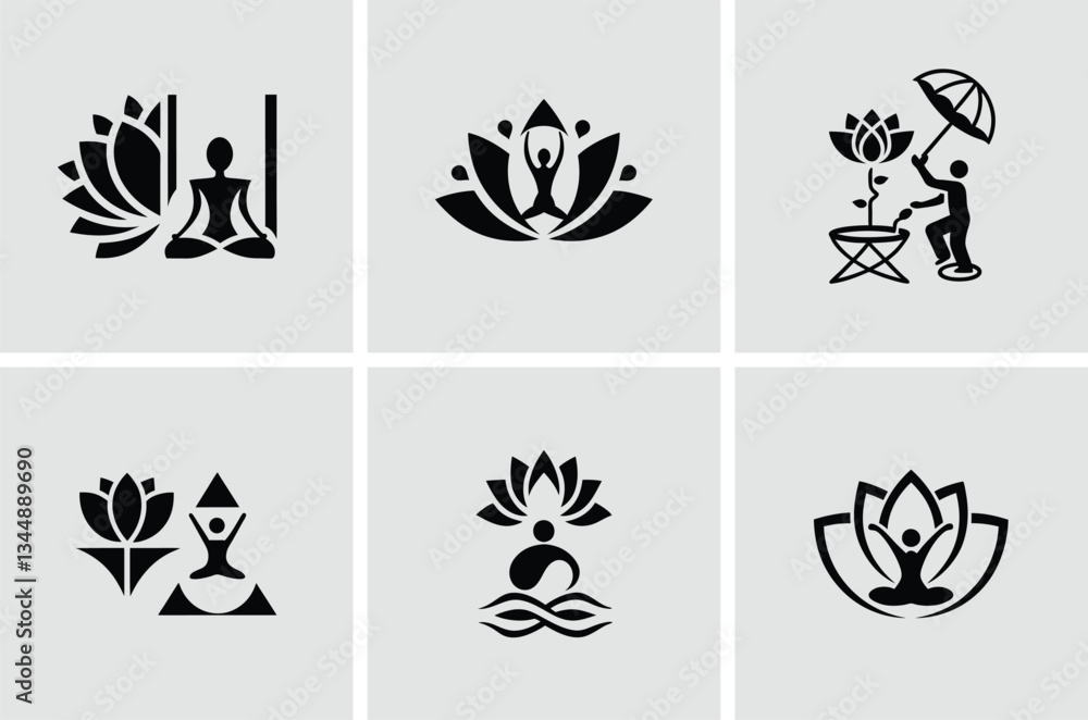 Set of Yoga and Meditation Logo Designs Set of Yoga and Meditation Logo Designs