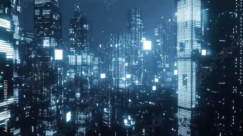 Wallpaper Mural Futuristic city at night with glowing structures.  Possible use Stock photo for sci-fi, technology, or urban design concepts Torontodigital.ca