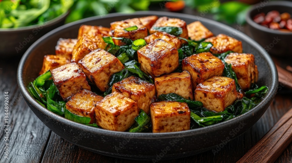Crispy Tofu with Spinach